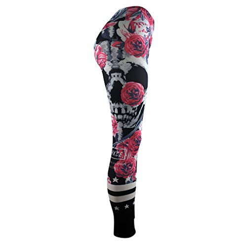 charmsamx Halloween Yoga Pants, Womens Compression Yoga Capri Leggings Skull Rose Flower Printed High Waist Workout Yoga Running Pants Butt Lift Textured Skinny Slim Sports Tights - Thumbnail 4