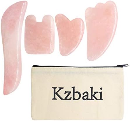 Rose Quartz Gua Sha Scraping Massage Tools Set - 4pcs Handmade Green Aventurine Stone Boards