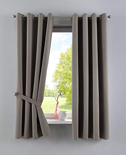 Gardinenbox Newyork Opaque Curtains, Taupe, H x W, 160 x 140 cm, Pack of 2, Thermal Blackout Curtains, Blackout Eyelets, Sound-Insulating, Oeko-Tex UV Protection Tiebacks, 201920600-2