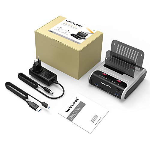 Hard Drive Docking Station, WAVLINK USB 3.0 Hard Drive Base Support Offline Cloning Function for 2.5" and 3.5" SATA SSD HDD, TF and SD Card and USB Charging