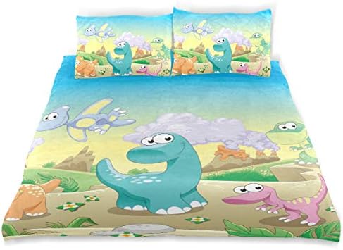 Duvet Cover Cotton Bedding 3 Piece Set Comforter Quilt Cover with Zipper Closure, Soft and Durable,Morden Cartoon Dinosaurs Style for Boys Girls Single Man and Women