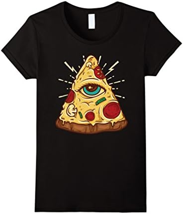 Womens Illuminati Pizza - All Seeing Eye - Funny Junk Food Tee Large Black