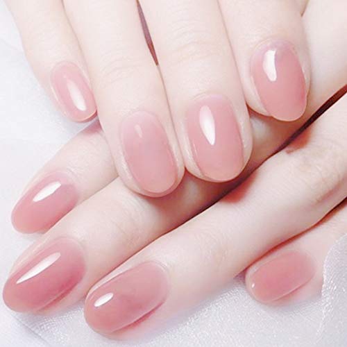 Evazen 24Pcs Nude Pink False Nails Short Square Nails Acrylic UV Full Cover False Nails Round Nails Art Tips for Women - Thumbnail 3