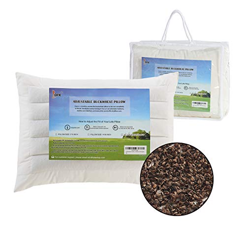 Lofe Buckwheat Pillow for Sleeping, Organic Cotton Shell, Adjustable Loft, Japanese Size(14x20), Breathable for Cool Sleep, Cervical Support for Back and Side Sleepers