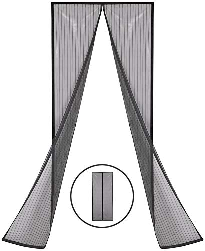 Upgraded Magnetic Screen Door - Heavy Duty mesh Door Screen and Full Frame Hook & Loop Fits Door Size up to 90 * 210cm Max| Fresh air in & Keep Bugs Out (Black)