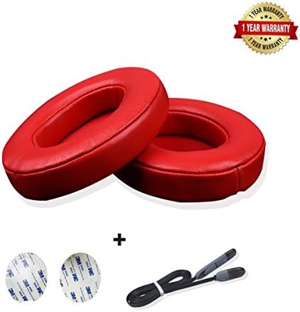 Headphones Earpads, Sskjtc Replacement Ear Cushion Cover Ear Cups for Beats Studio 2.0 Wired / Studio 2.0 Wireless B0500/B0501 with Charging Cable (1 Pair Red )