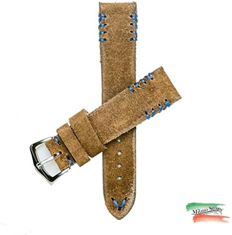 Rust Suede Vintage Watch Strap Tribal Blu Stitches Italian Leather 20mm-22mm-24mm