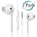 2 Pack Earbuds/Earphones/Earphones, 3.5mm Wired Microphone Earphones Stereo Headphones Noise Isolating Headset Compatible with iPhone 6S/6S Plus/6/6 Plus/SE/5S/5C/5/4S/4/Samsung/Android/MP3/4 and More