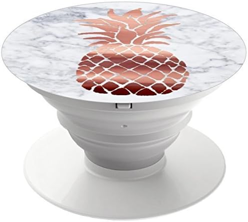 Expanding Stand and Grip, Pop Socket for Iphone and Tablets - Rose Gold Pineapple on Marble White