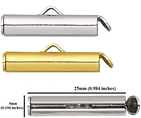 40pcs Brass Clasps, Slide On Tube Clasp, Jewelry Findings, Golden/Silver Colors 25x5mm Loom Jewelry Making