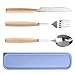 Portable Utensils Set with Case - 3 Pieces Wood Handle Reusable Flatware Set Knife Fork Spoon Stainless Steel Portable Travel Utensil Set for Travel/Camping Office Lunch with Carry (Light yellow)