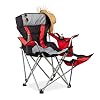 Relaxdays campingstoel met voetsteun, opklapbare visstoel met bekerhouder & koeltas, tot 150 kg, zwart-rood