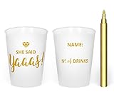 She Said Yaaas! Disposable Bachelorette Party Cups with Gold Metallic Marker | Bridal Shower Bachelorette Party Cups, Perfect for Wedding Parties, Engagement Parties, or Bridal Showers, 16-Cup Set