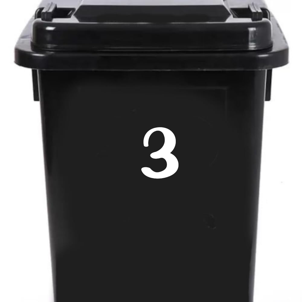 Pack of 4 House Number Wheelie Bin Stickers - Waterproof Decals - Easy-to-Apply - Recycling Boxes - Party Decorations (3)