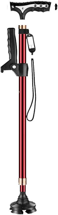 XRX 2-in -1 Adjustable Quad Cane Lightweight Walking Stick for Men and Women Walking Cane with T Handle Hand Crutch with LED Light Fashionable and Sturdy,Wine Red