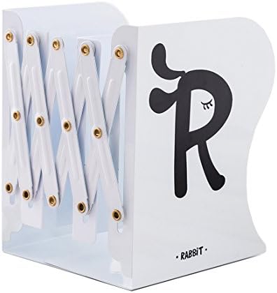 JIARI Simple Nature Japanese Style Black White Decorative Metal Iron Bookends Holder Stand Desk Nonskid Adjustable Bookend (White-R)