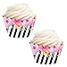 Andaz Press Party Cupcake Wrapper Decorations, Pink Floral Flowers with Black and White Stripes, 24-Pack, For Girls 1st Birthday Baby Bridal Shower Tea Party Themed Decorations