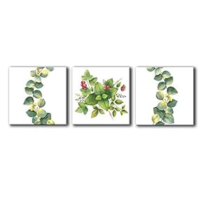 Wall26-3 Panel Canvas Wall Art- Green Plants -Giclee Painting Wall Bedroom Living House Decoration Home Art - 12"x12"x3 Panels