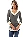 PattBoutik Women's V Neck Long Sleeve Curve Hem Sweater