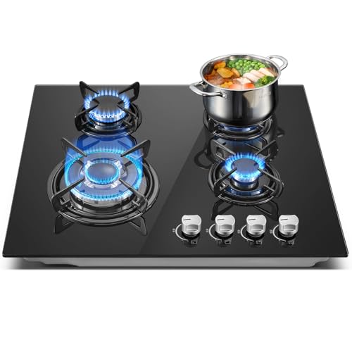TopStrong 4 Burner Gas Hob, Built-in Glass Gas Hob, Flame-Out Protection, Natural Gas/Propane, 8060W, Black, 220-240V