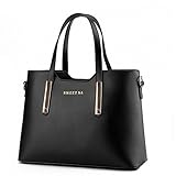 Fashion Road Genuine Leather Womens Shoulder Bags Top-Handle Handbag Tote Purse Bag Black