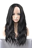 MeriCino Natural Wavy Black Wigs Synthetic Long Middle Parted Curly Wig for Women