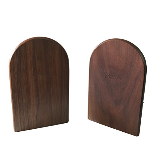 1Pair Simple Style Black Walnut Wood Bookends Bookend For Library School Study Home Office Gift (Round) - Thumbnail 4
