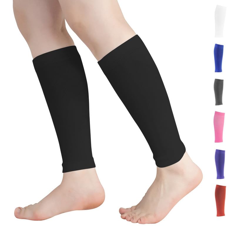 Novetec Calf Compression Sleeves for Men & Women (20-30mmhg) - Leg Compression Sleeve for Running, Cycling, Shin Splints Support, Relieve Legs Pain, Travel (One Pair)(Black,XL)