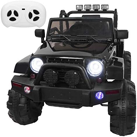 YYAO Kids Ride On Cars 12V Remote Control Electric Truck Cars,3 Speeds SUV Power Wheels Cars with Spring Suspension,Led Head Lights - Black
