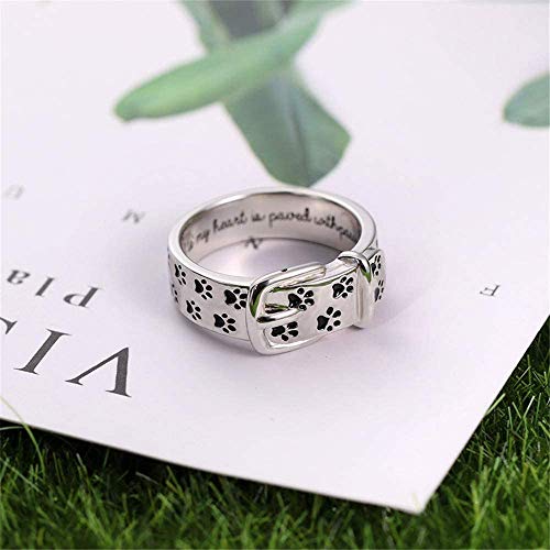 N / A Dog Cat Paw Print Ring Personalized Engraving - Sterling Silver Custom Name Pet Lover Jewelry Gift for Girls Teens Women Men
