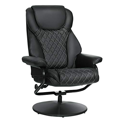 Black Recliner Massage Lumbar Chair Adjustable Swivel Couch Seat Cushion Ottoman Footrest Leather Upholstery Armchair with Ebook - Thumbnail 2
