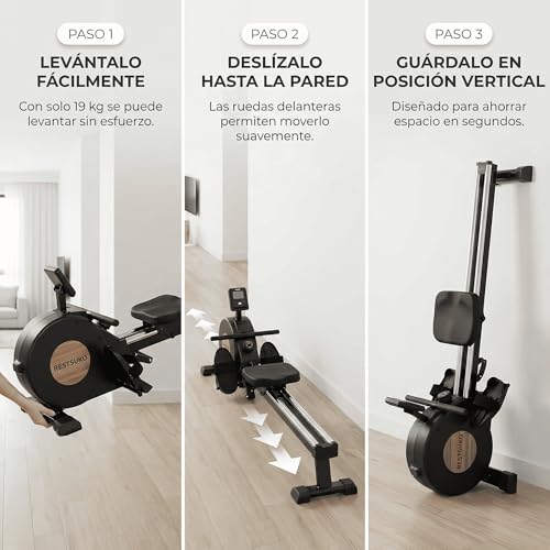 RESTSUKO Remadora Magnética Resistencia Ajustable 8 Niveles - Máquina de Remo con Asiento Ergonómico Ultrasuave, Soporte Tablet y Móvil, Riel Aluminio, Monitor LCD, Entrenamiento Cuerpo Completo