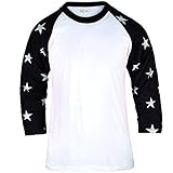 ililily Casual 3/4 Raglan Star Pattern Sleeve Basic Cotton Baseball Tshirt