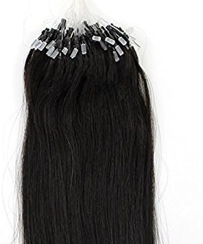 100s 16'' 18'' 20'' 22'' 24'' 26'' Loops Micro Rings Beads Tipped Remy Human Hair Extensions Straight 10 Colors in Women Beauty Style (24inch 0.7g/s 100s each pake, #1B with brownish)