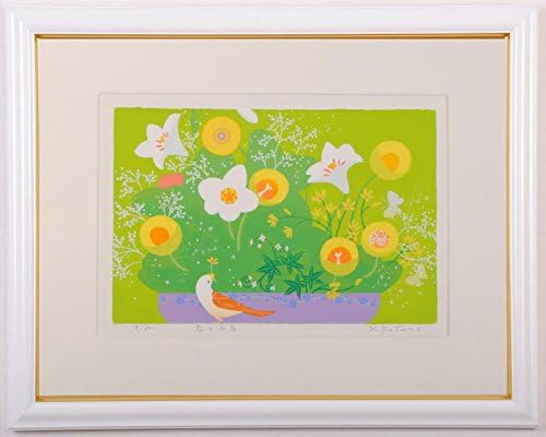 Amazon Co Jp 吉岡浩太郎 花と小鳥 花 絵画 小鳥 絵 シルクスクリーン 版画 額付き ホビー