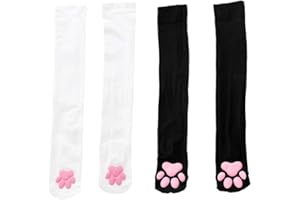 Mobbunny Women's Cat Paw Pad Socks 2 Pairs Thigh High Socks Pink Cute 3D Kitten Claw Stockings Lolita Cat Cosplay