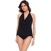 MagicSuit Women's Swimwear DD-Cup Solid Sophie Cowl Neck Underwire Bra High Low Hem Tankini Top