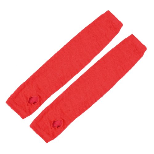 uxcell® Pair Red Knitted Acrylic Fingerless Winter Arm Warmers Long Gloves for Women
