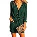 Yonala Women's V Neck Drawstring Wasit Loose Short Cotton Dress with Pocket