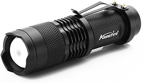 Alonefire flashlight led tactical flashlights small mini pressure switch aa battery emergency pocket Black Adjustable Focus Light Torch Handheld Q5 3Modes for Home Camping Hiking Hunting Outdoor