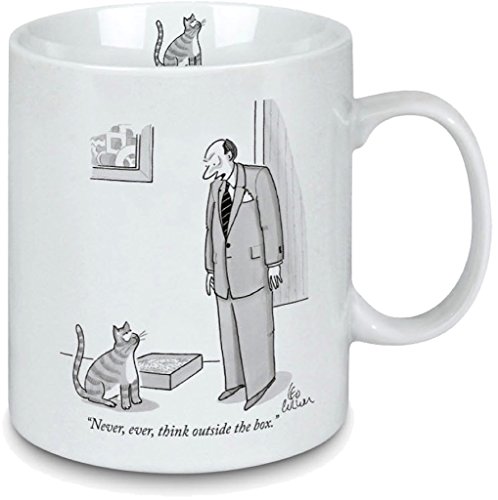 Porcelain Mug - New Yorker Cartoon Outside the Box - Perfect gift for cat lovers.