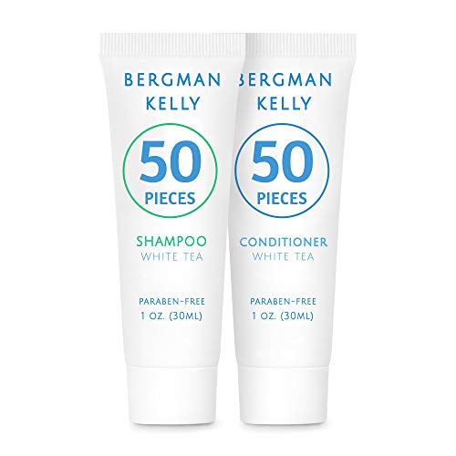 BERGMAN KELLY Travel Shampoo and Conditioner Set (1 fl oz, 100 Pieces, White Tea), Delight Your Guests with a Revitalizing and Refreshing Hotel Toiletries and Guest Hospitality in Bulk