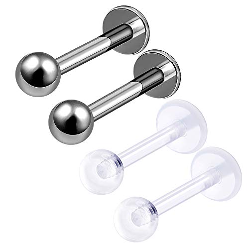 4Pcs Bioflex Clear Titanium 16g Labret Earring Stud Piercing Jewelry Tragus Medusa Cartilage Monroe Lip 3mm Ball More Choices