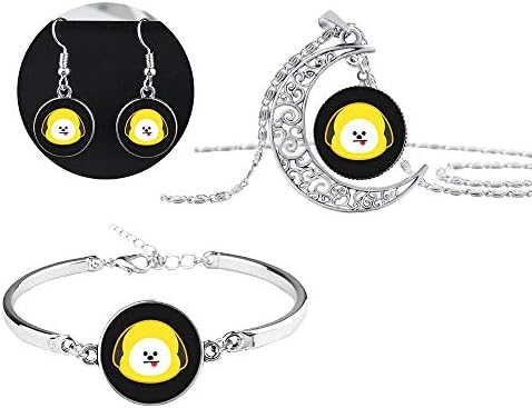 BT21 Tata Necklace & Bracelet & Earrings BTS Cartoon Jewelry Set for Girls Kids Party Favors and A.R.M.Y