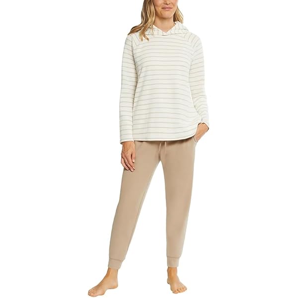 Max & Mia Women's 2 Piece Stripe Waffle Knit Lounge Set, Hoodie