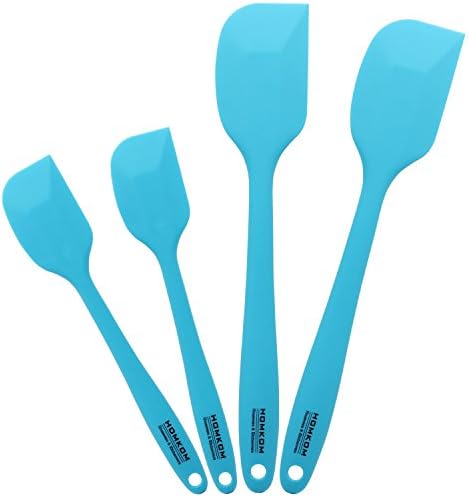 HOMKOM Silicone Spatula Scraper Set with Hygienic Solid Coating, Turquoise (4-Pack)