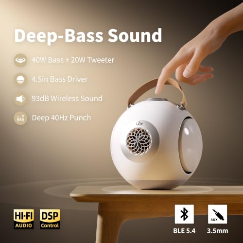 UB+ dB1 - Altavoz Bluetooth impermeable blanco | Altavoces portátiles con sonido Hi-Fi de 40 W, graves profundos, 20 horas de reproducción, resistente al agua IPX5 y TWS (blanco brillante)
