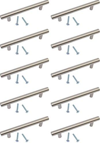 96mm Stainless Steel Finish T Bar Handle Kitchen Cupboard Cabinet Door Knobs 136mm Length (10), Silver