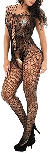 DivaCat Fishnet Bodystocking Sexy Lingerie Babydoll Crotchless Teddy Nightie Bodysuit Plus Size For Women Black (One Size, Black 003 String Cross Plus Size)