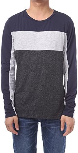 KAIUSI Men's Contrast Color Crew Neck Long Sleeve Casual T-shirt Top